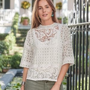 Sundance Victoria geometric lace white blouse size S